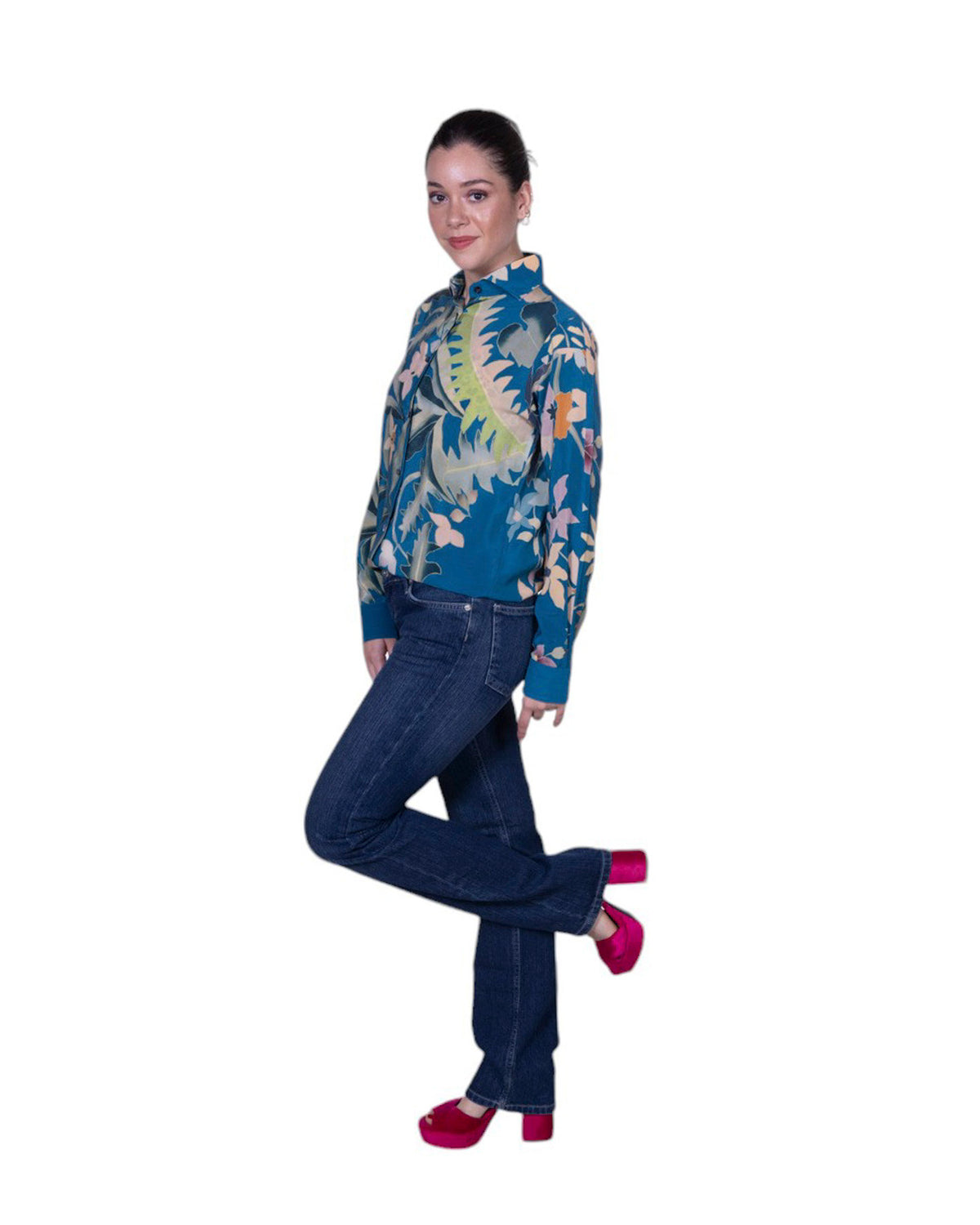 Camicia donna 100% seta stampa floreale