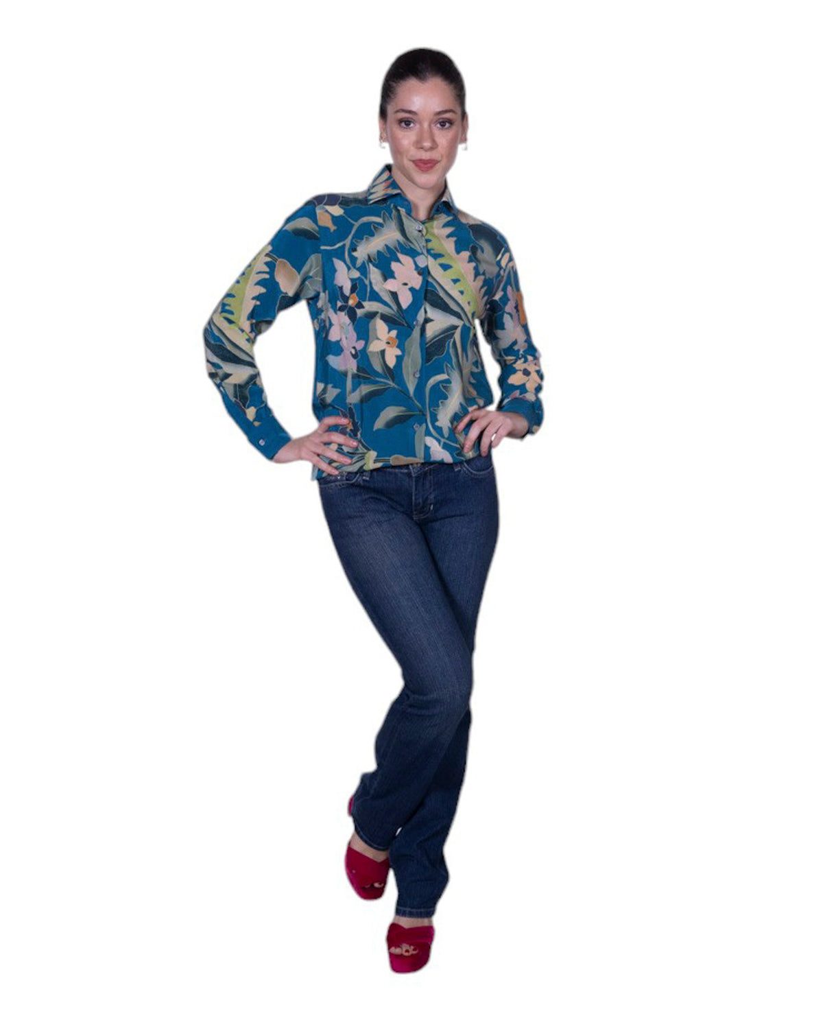 Camicia donna 100% seta stampa floreale