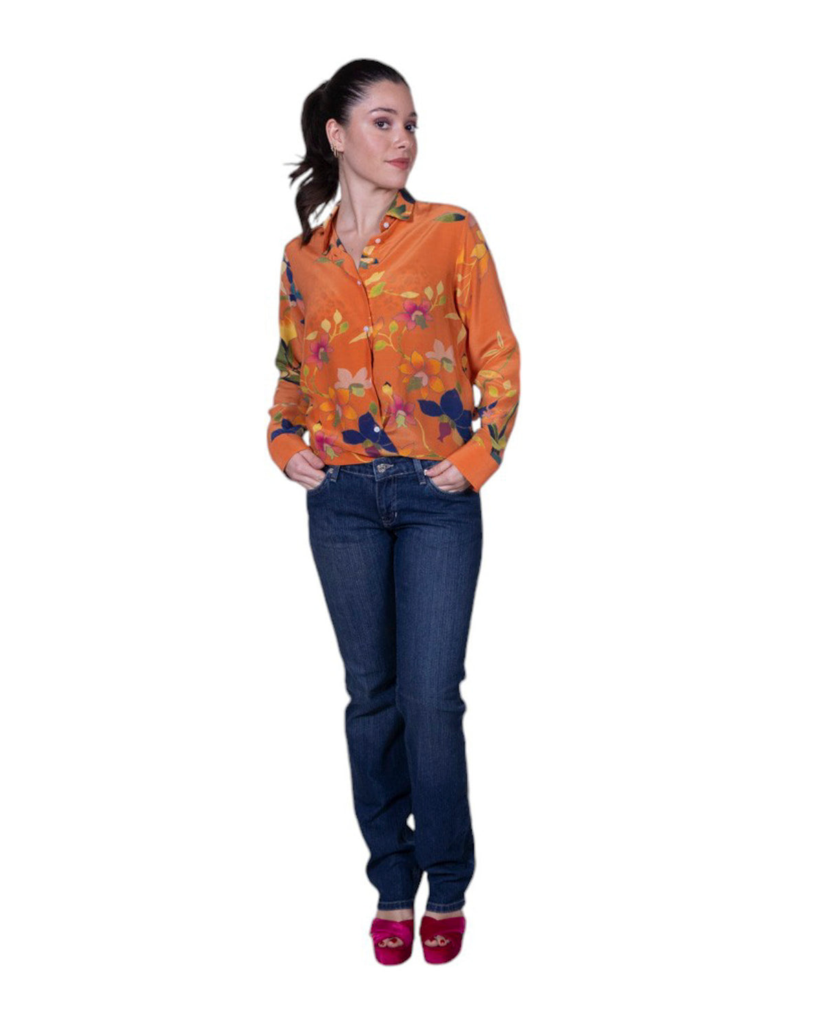 Camicia donna 100% seta stampa floreale