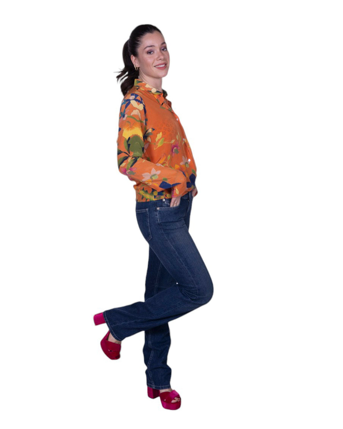 Camicia donna 100% seta stampa floreale