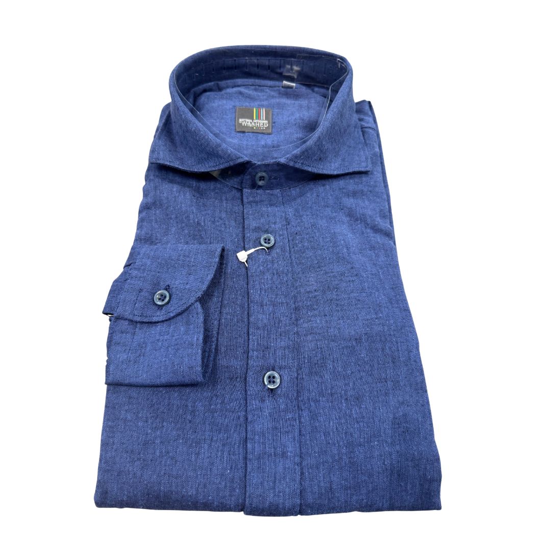 Camicia uomo classica tinta unita lino collo francese  cannole' avanti