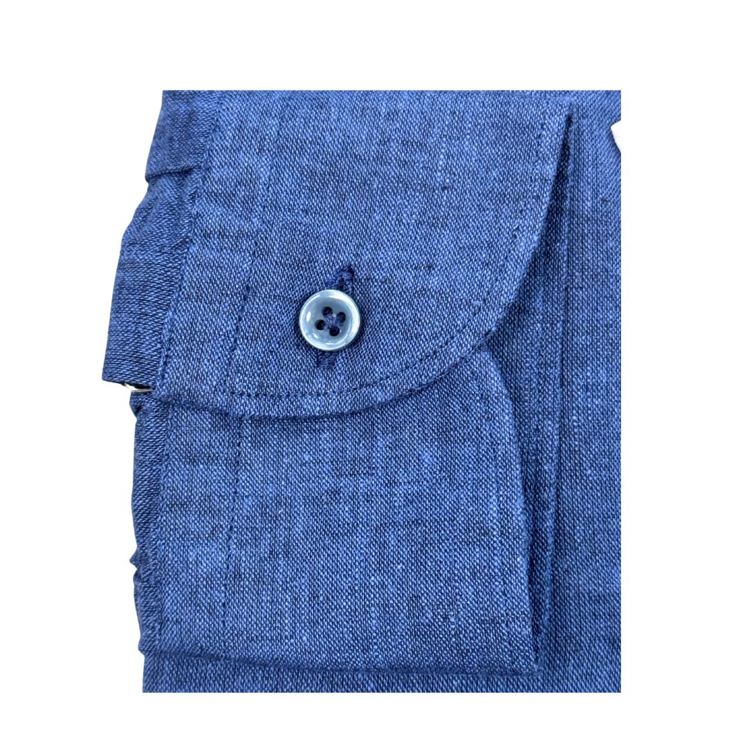 Camicia uomo classica tinta unita lino collo francese  cannole' avanti