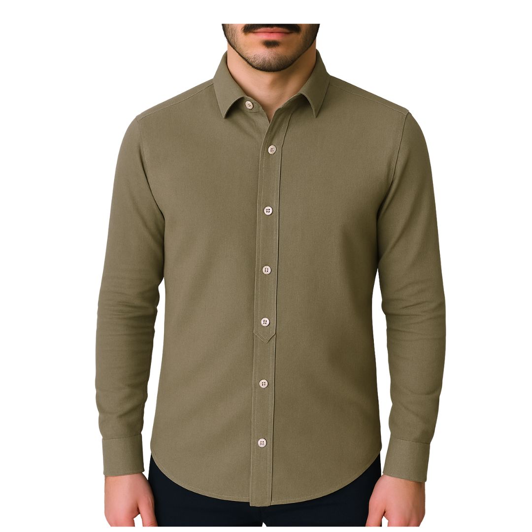 Camicia uomo classica tinta unita lino collo francese  cannole' avanti