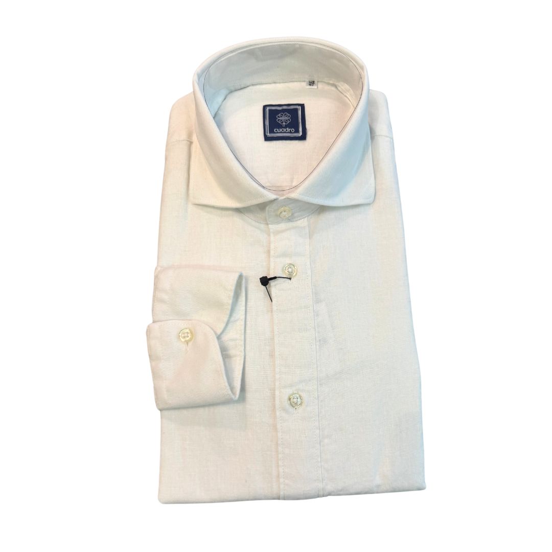 Camicia uomo classica tinta unita lino collo francese  cannole' avanti