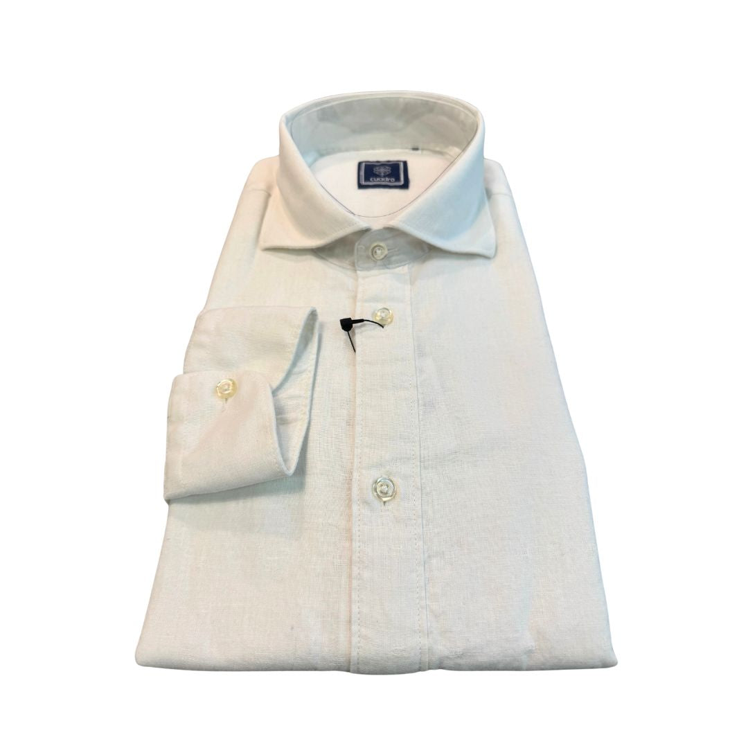 Camicia uomo classica tinta unita lino collo francese  cannole' avanti
