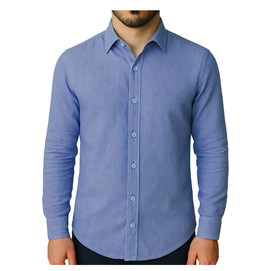 Camicia uomo classica tinta unita lino collo francese  cannole' avanti