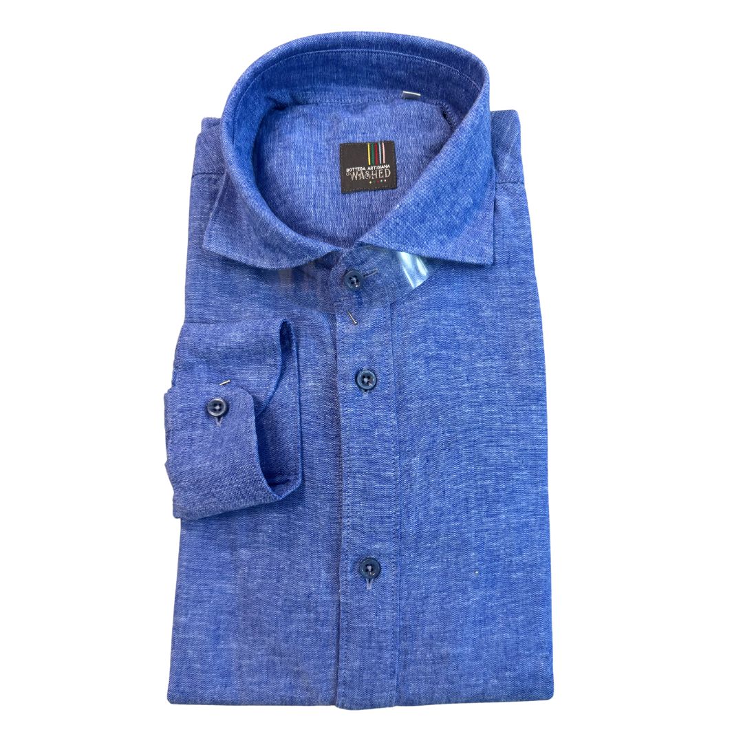 Camicia uomo classica tinta unita lino collo francese  cannole' avanti