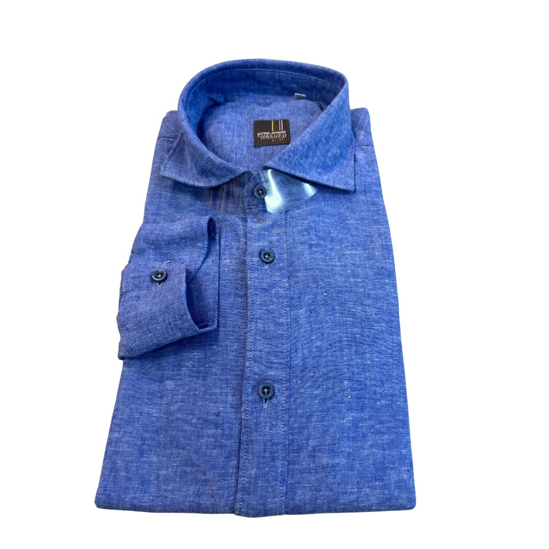 Camicia uomo classica tinta unita lino collo francese  cannole' avanti