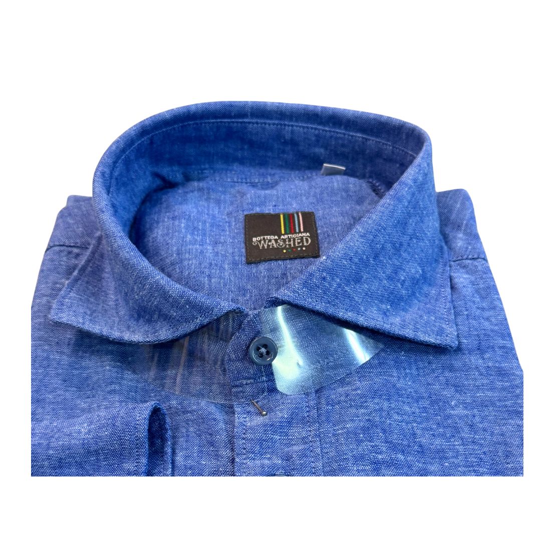 Camicia uomo classica tinta unita lino collo francese  cannole' avanti