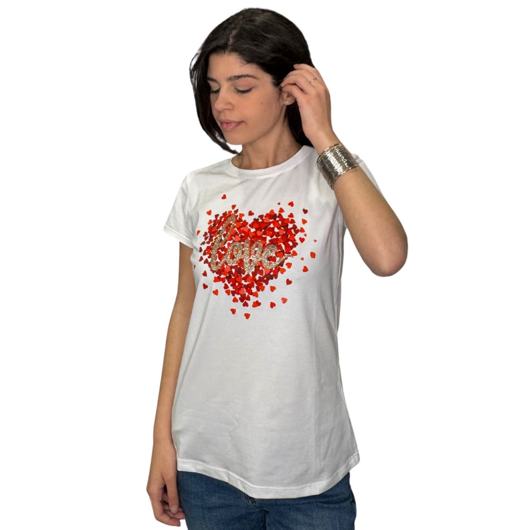 T-shirt donna love cuori rossi