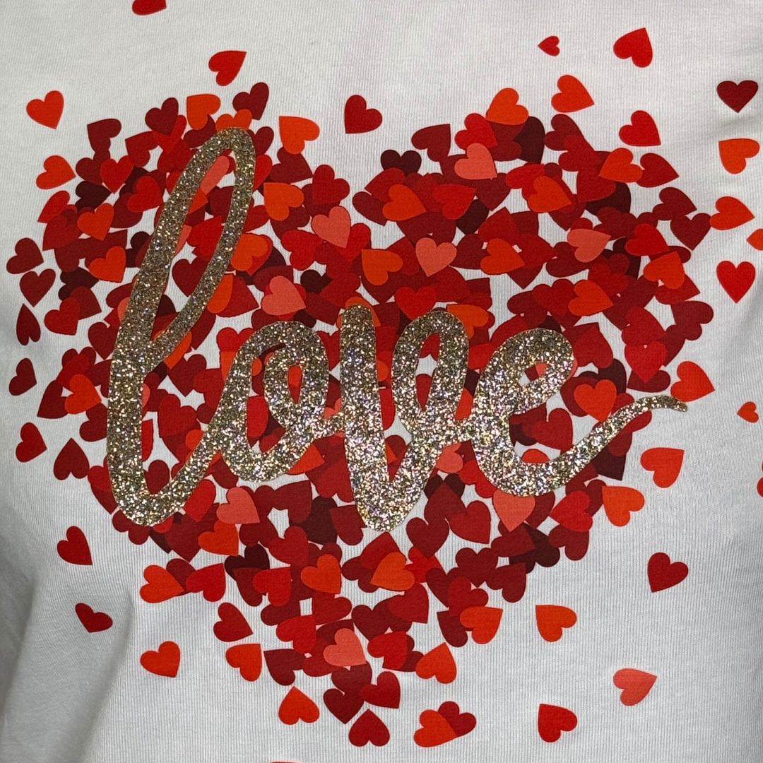T-shirt donna love cuori rossi