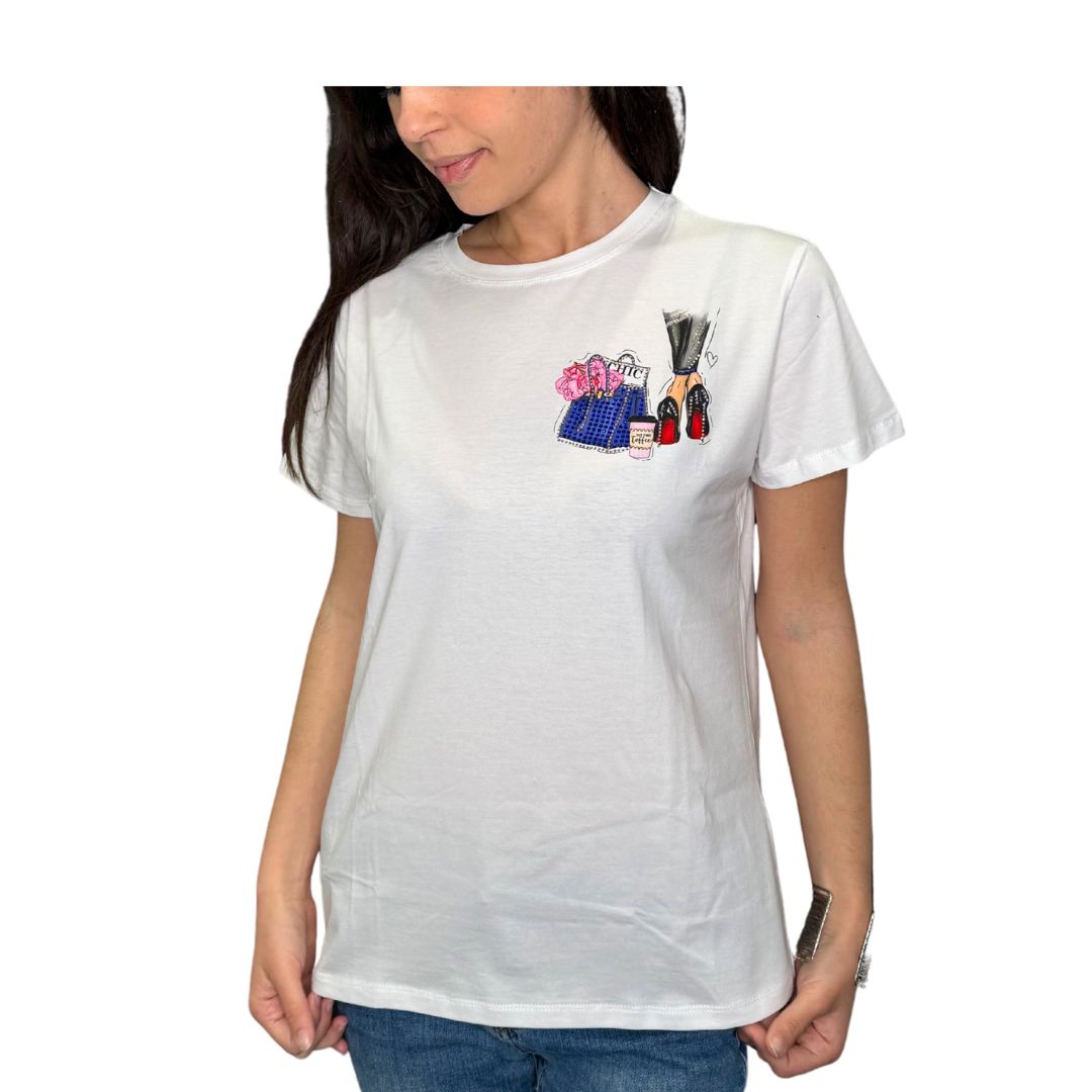T-shirt donna chic con strass