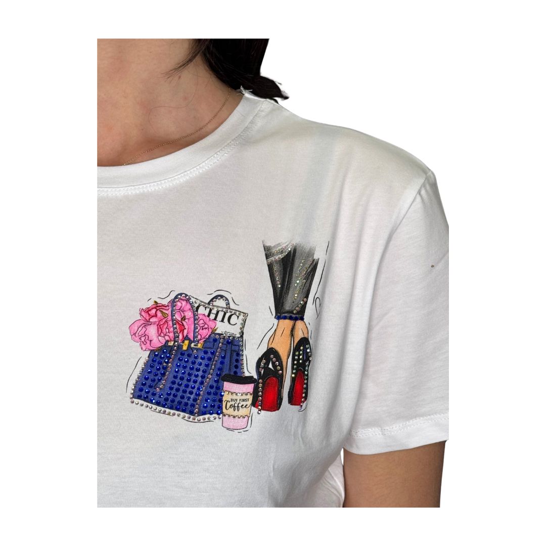 T-shirt donna chic con strass