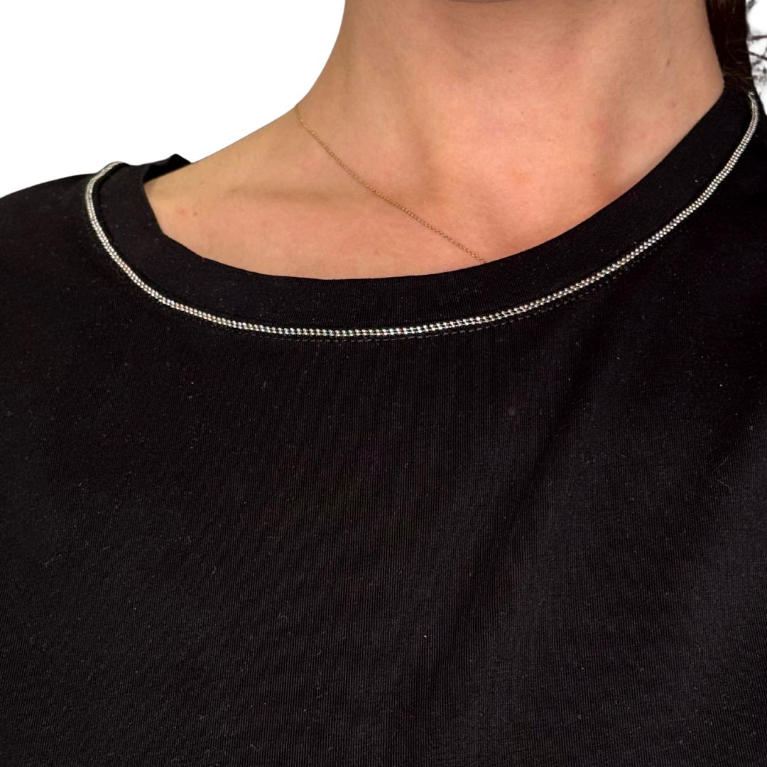 T-shirt donna con catena collo argento