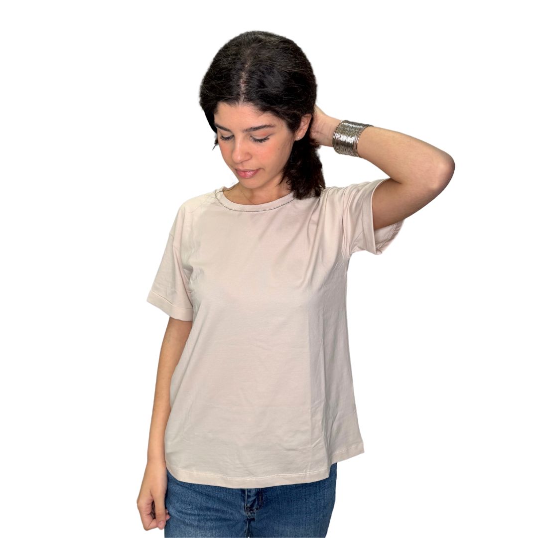 T-shirt donna con catena collo argento