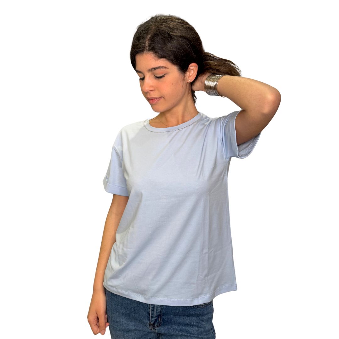 T-shirt donna con catena collo argento