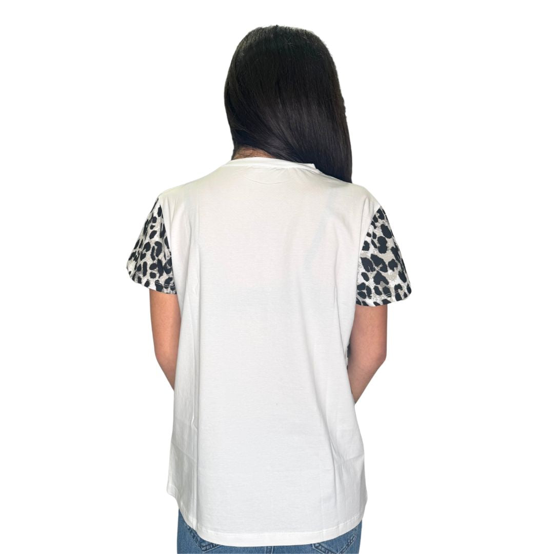 T-shirt donna leo con strass
