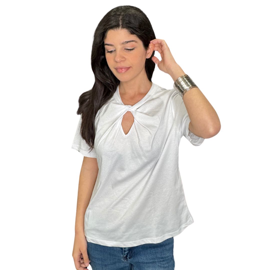 Blusa donna morbida con scollo a nodo