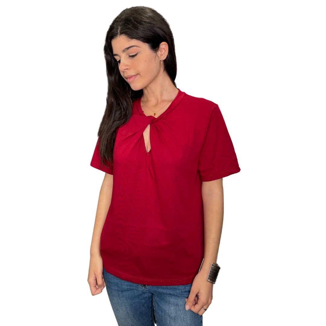 Blusa donna morbida con scollo a nodo