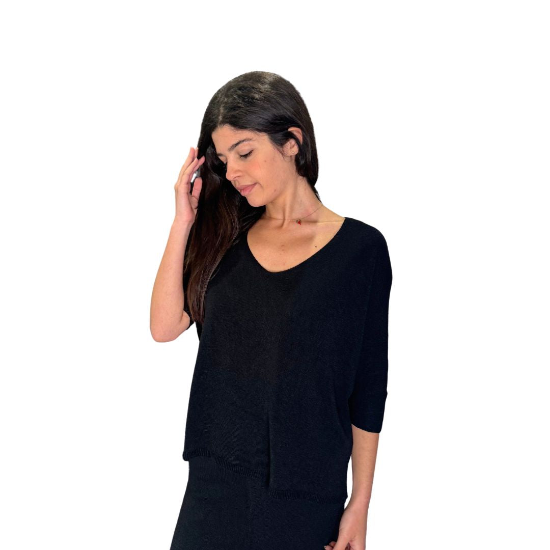 Maglia donna misto modal manica 3/4 scollo a V