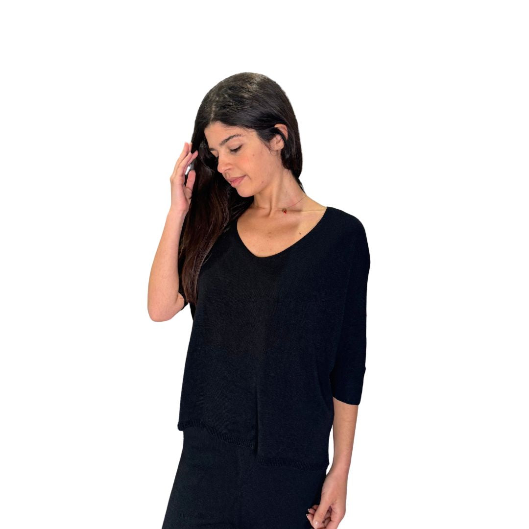 Maglia donna misto modal manica 3/4 scollo a V