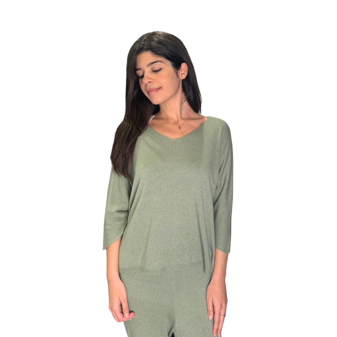 Maglia donna misto modal manica 3/4 scollo a V