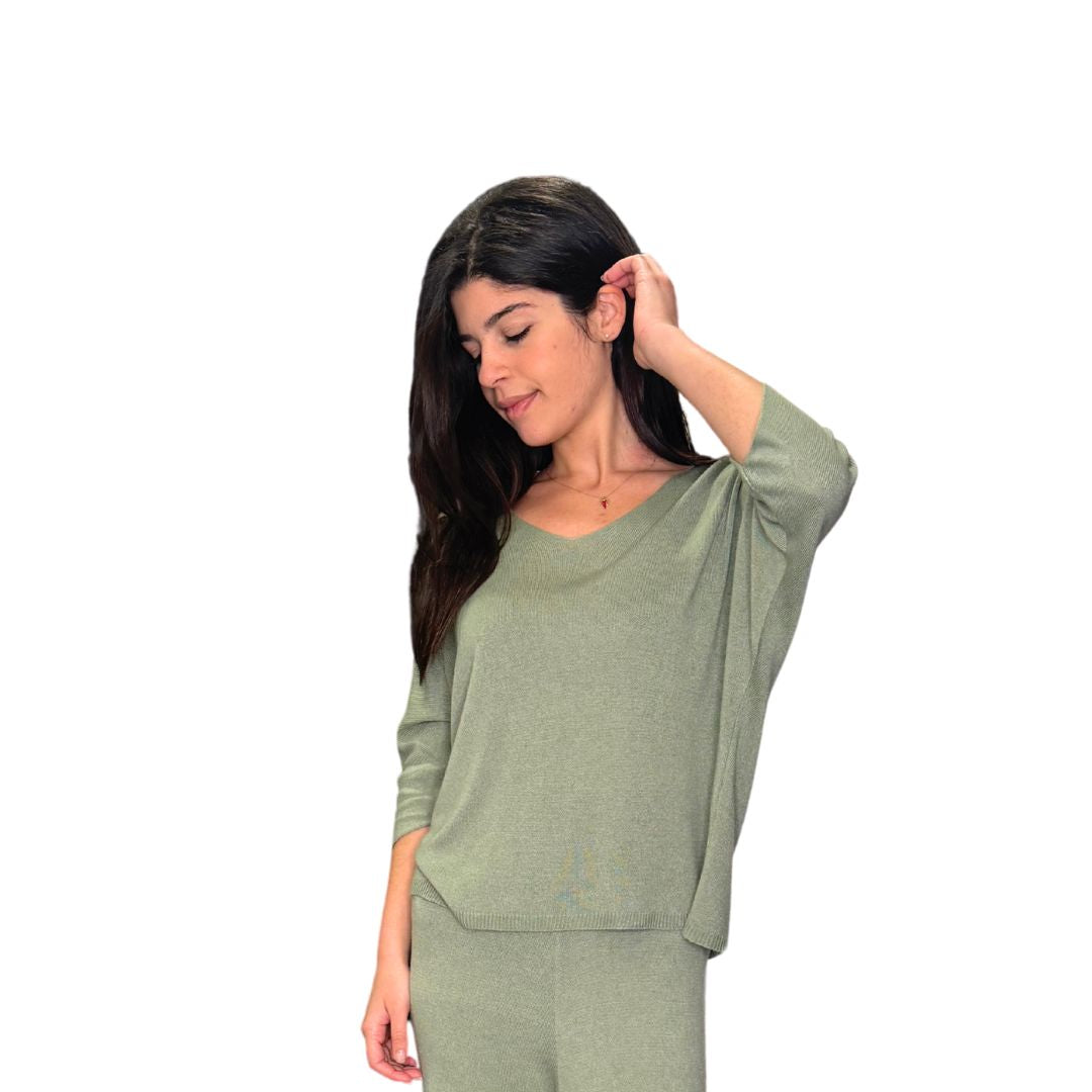 Maglia donna misto modal manica 3/4 scollo a V
