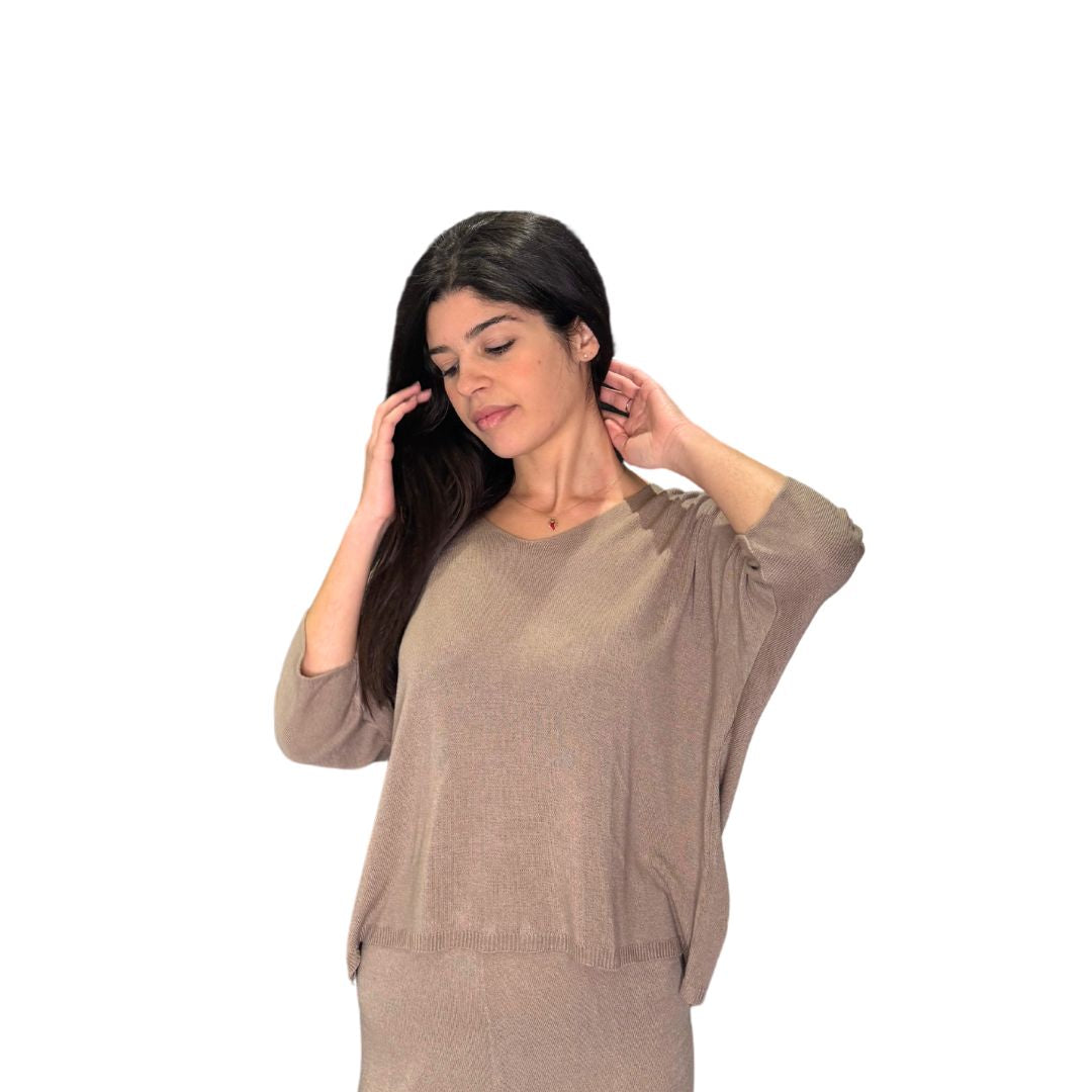 Maglia donna misto modal manica 3/4 scollo a V