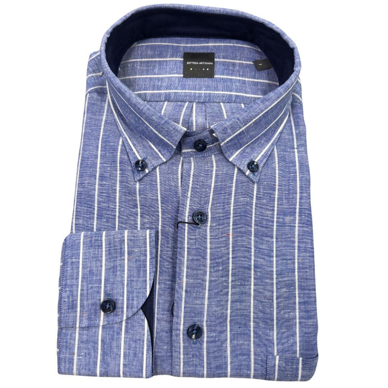 Camicia uomo button down misto lino extra fit righe
