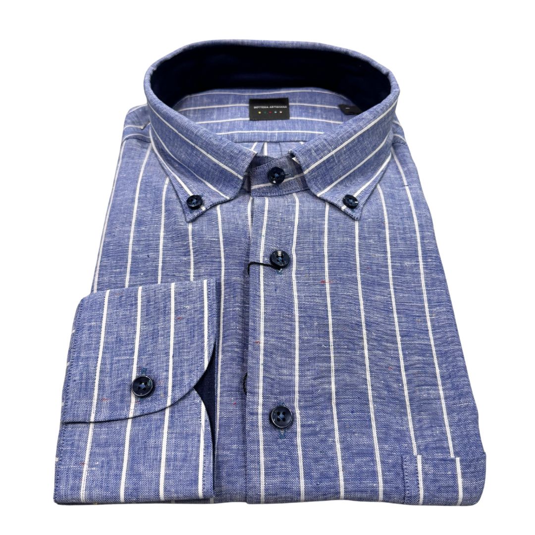 Camicia uomo button down misto lino extra fit righe