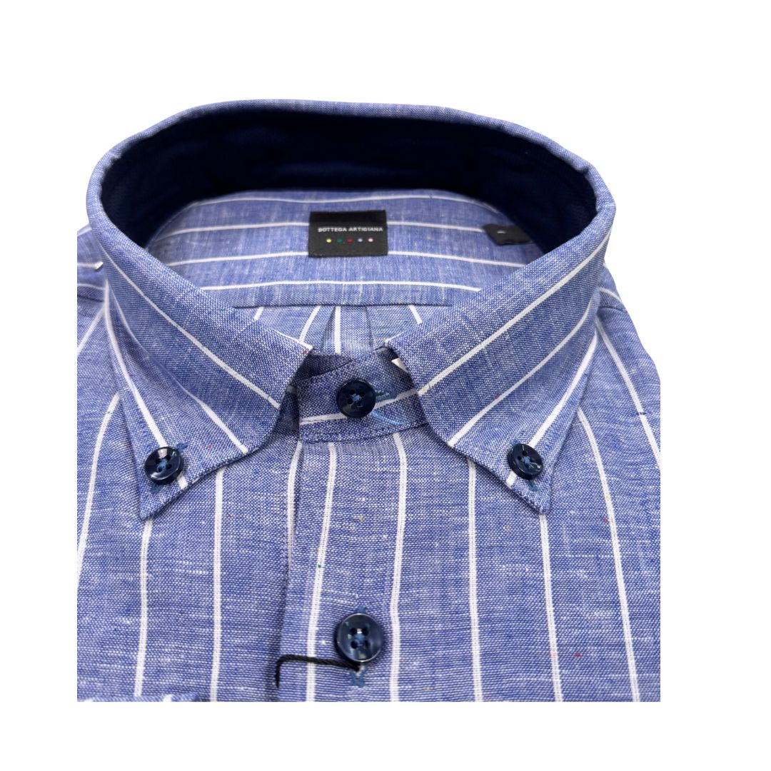 Camicia uomo button down misto lino extra fit righe