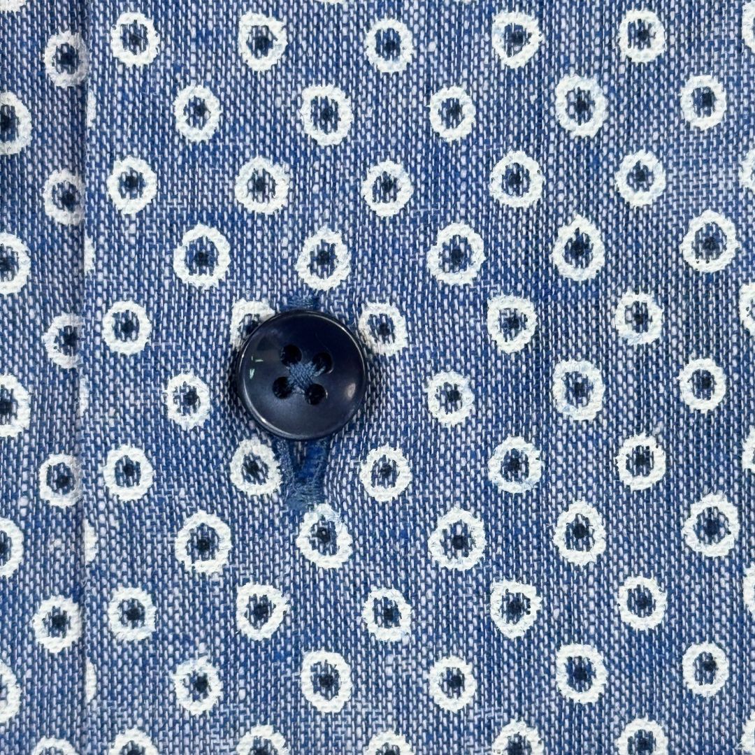 Camicia uomo button down misto lino fantasia pallini