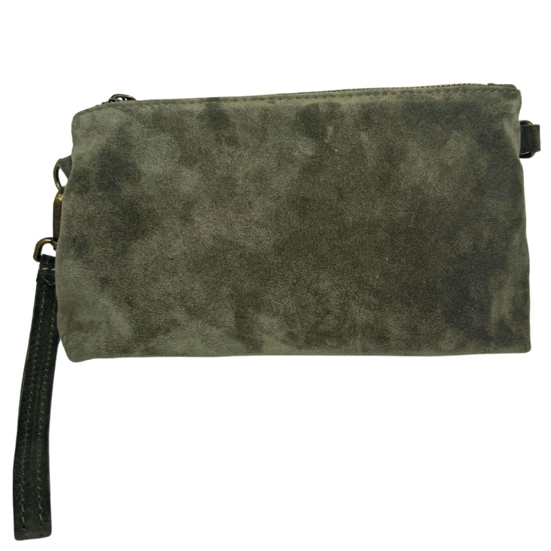 Borsa donna pochette in vera pelle scamosciata con tracolla