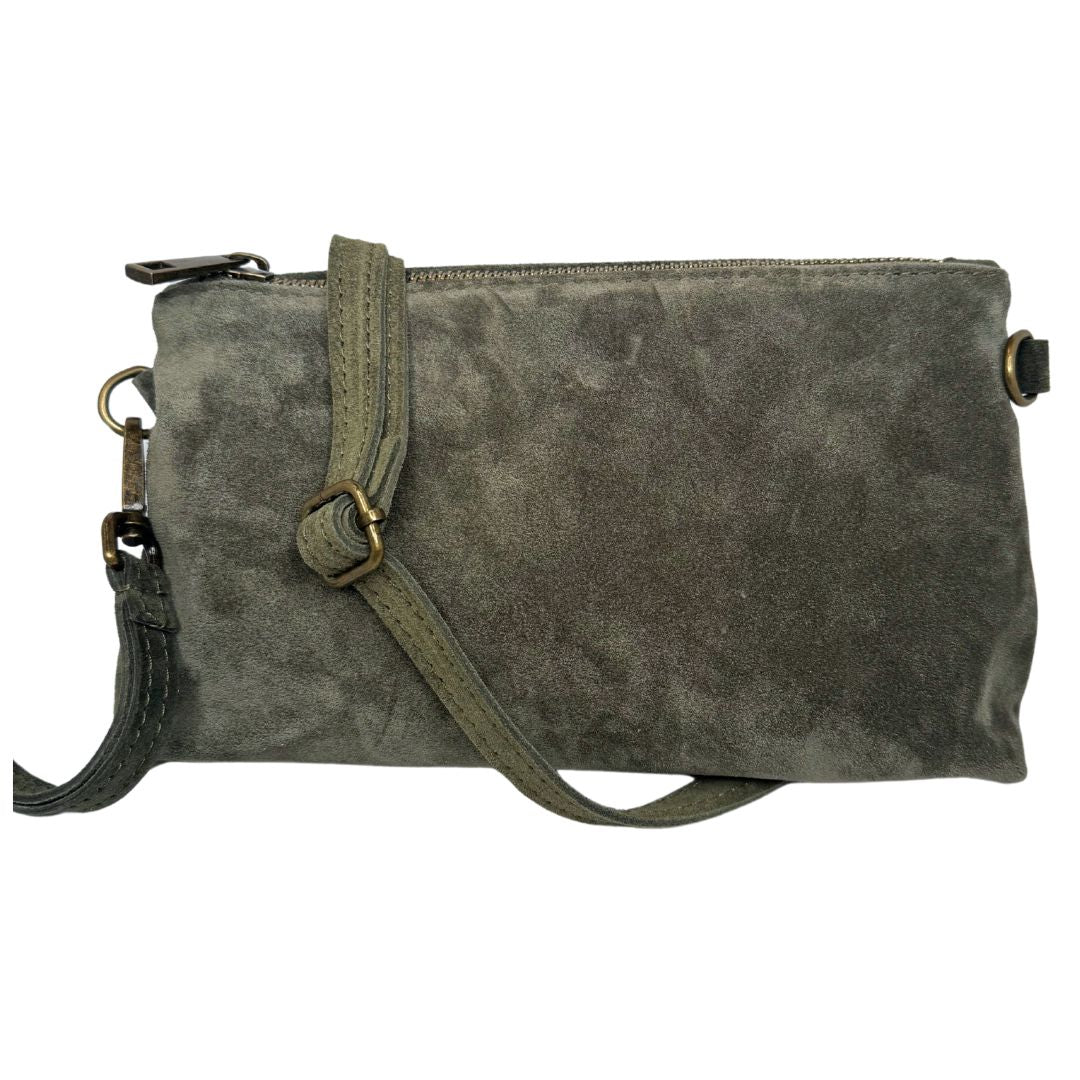Borsa donna pochette in vera pelle scamosciata con tracolla