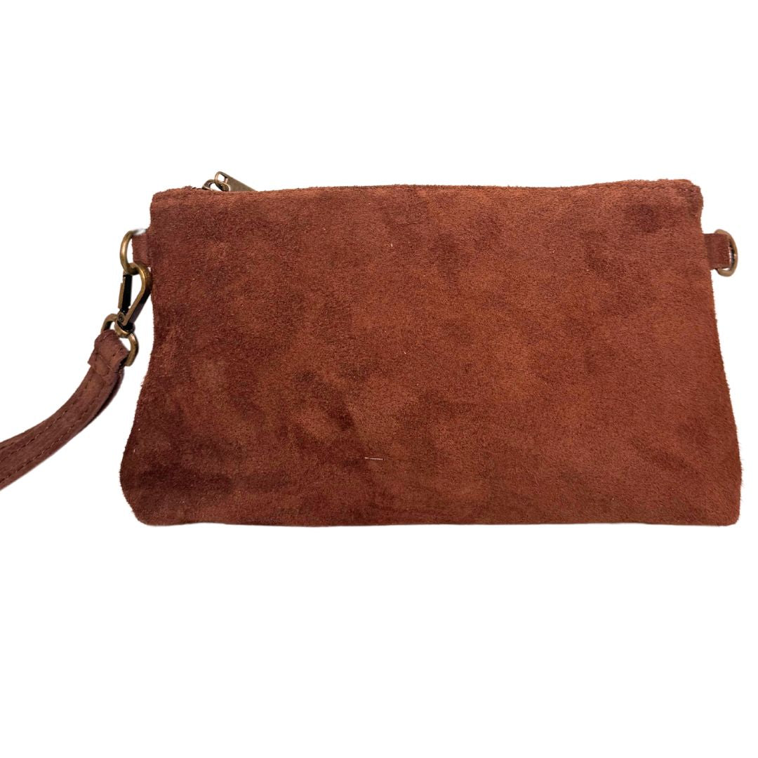 Borsa donna pochette in vera pelle scamosciata con tracolla