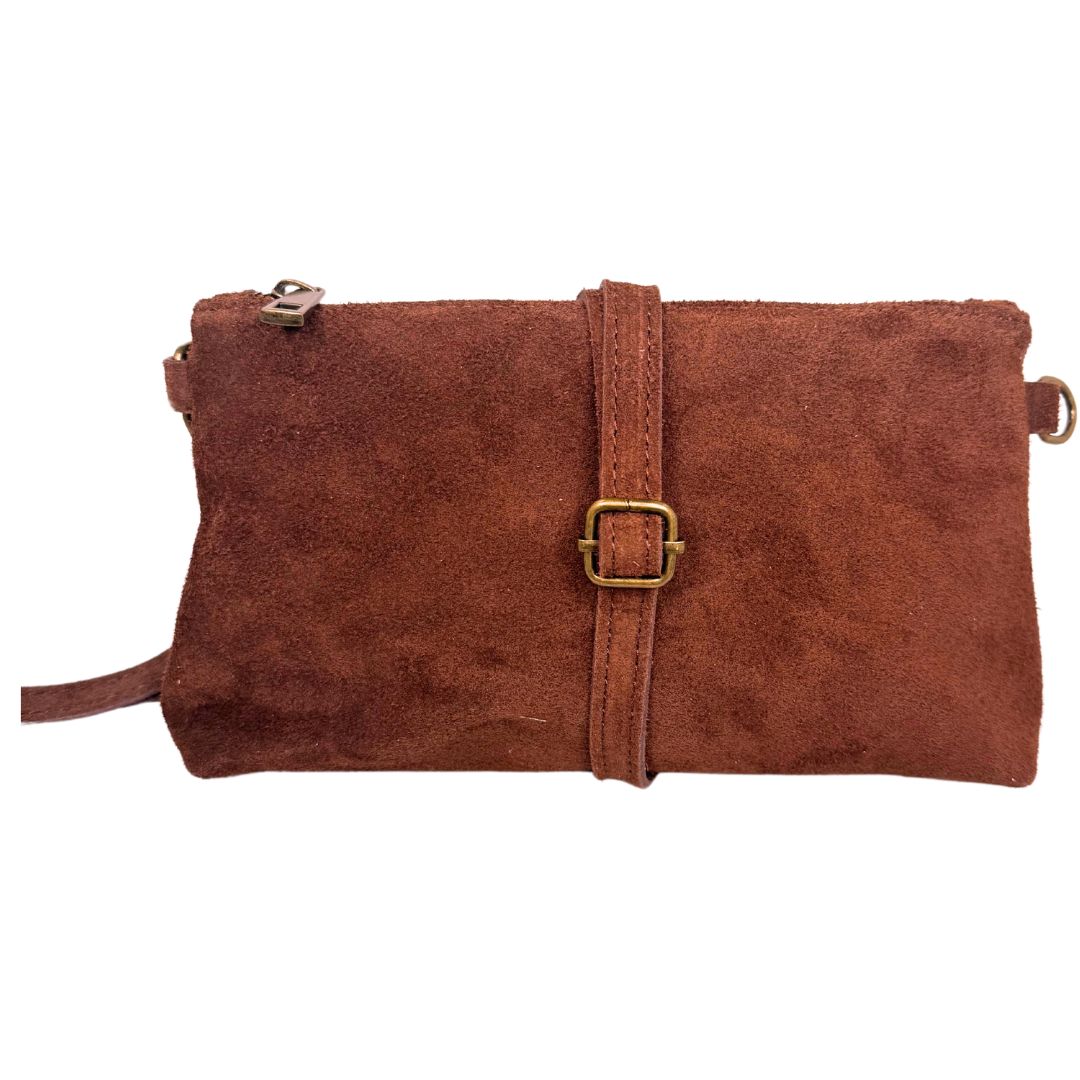 Borsa donna pochette in vera pelle scamosciata con tracolla