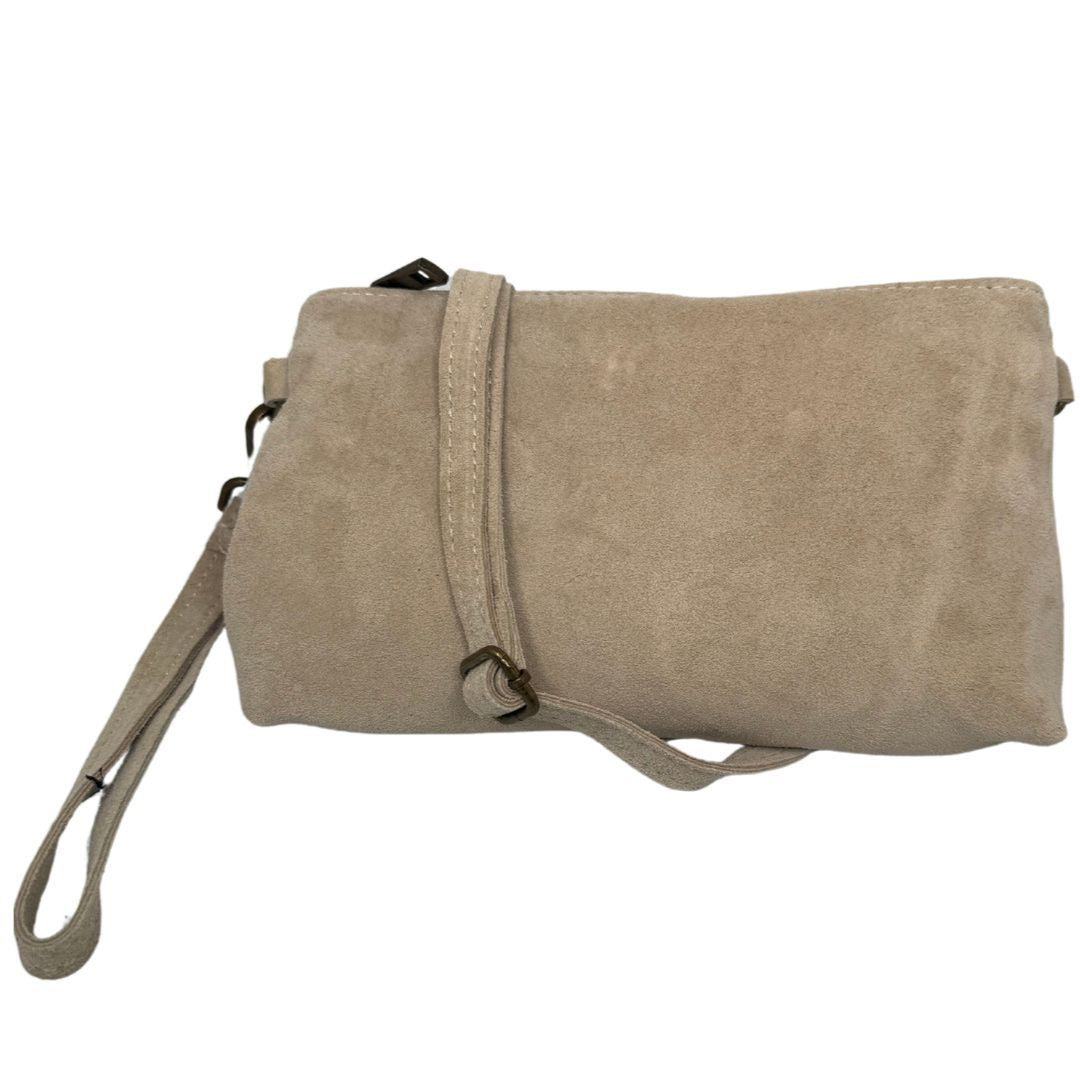 Borsa donna pochette in vera pelle scamosciata con tracolla