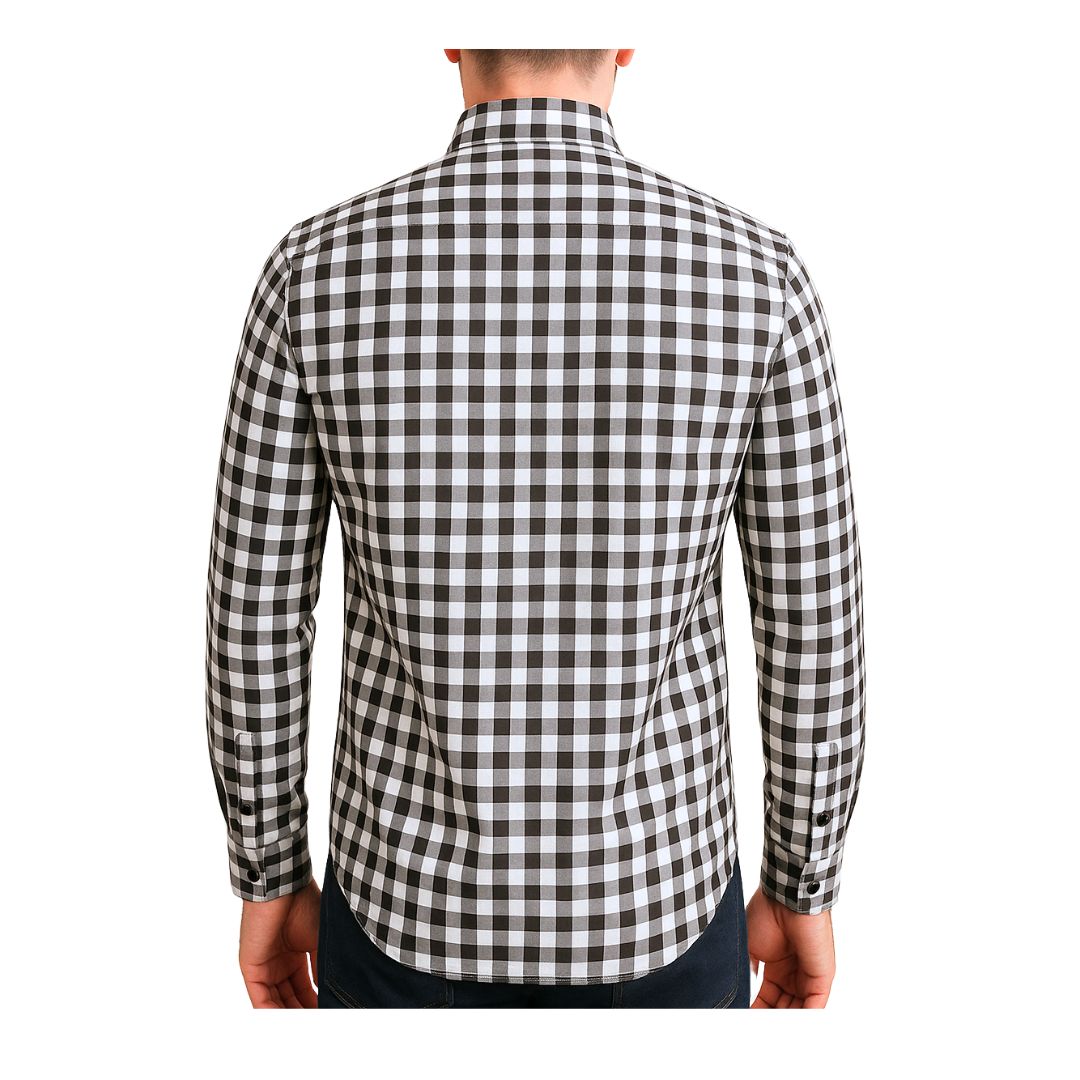 Camicia uomo button down regular in cotone a quadretti bianco nero con tasca