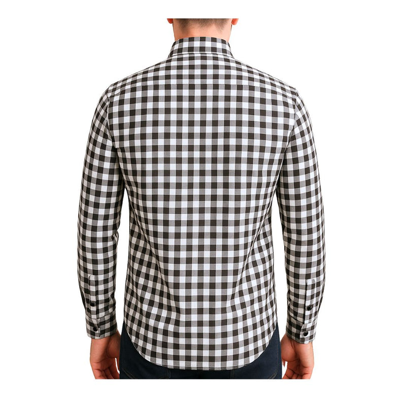 Camicia uomo button down regular in cotone a quadretti bianco nero con tasca