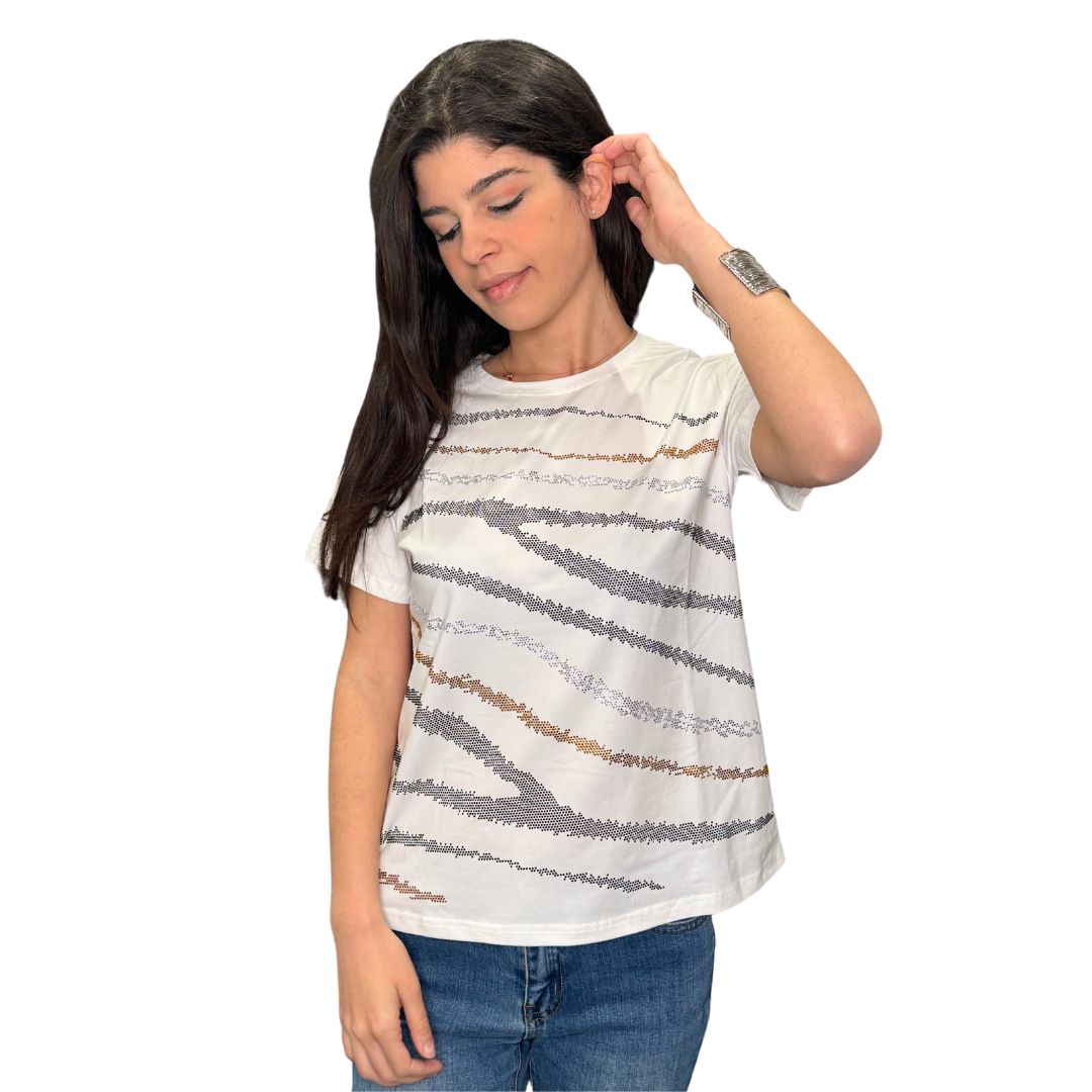 T-shirt donna manica corta con strass