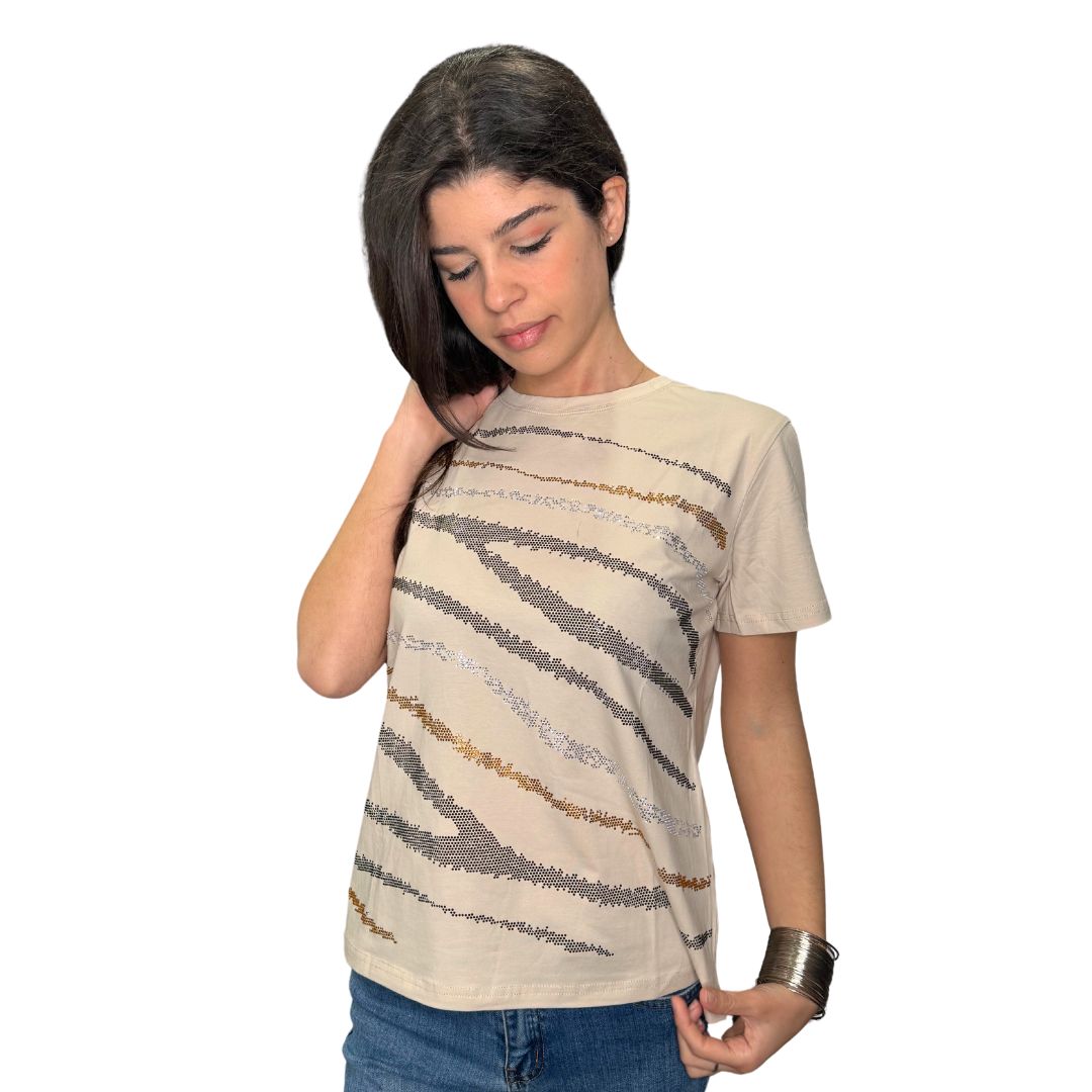 T-shirt donna manica corta con strass