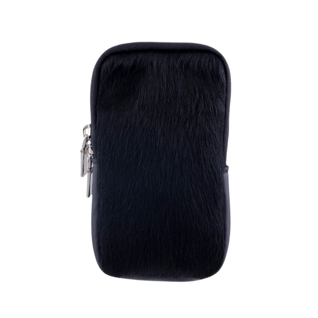 Borsa donna portacellulare nera in pelle di cavallino Made In Italy