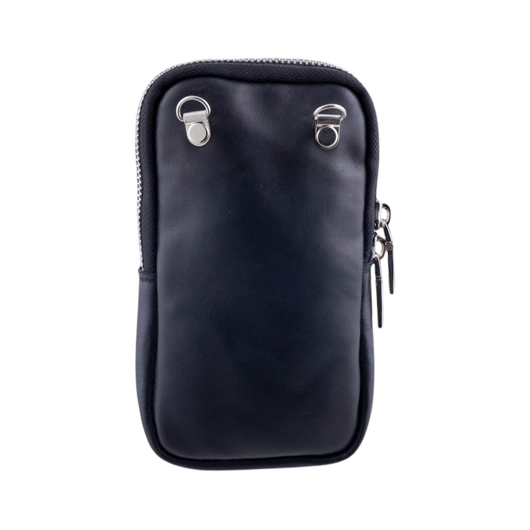Borsa donna portacellulare nera in pelle di cavallino Made In Italy