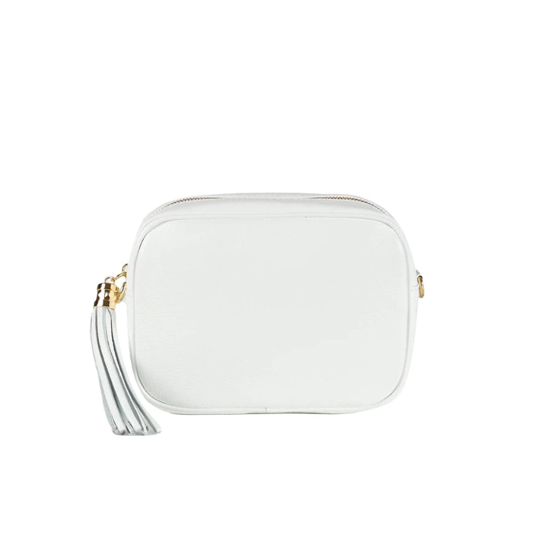 Borsa cubotto in vera pelle martellata con tracolla regolabile e zip superiore