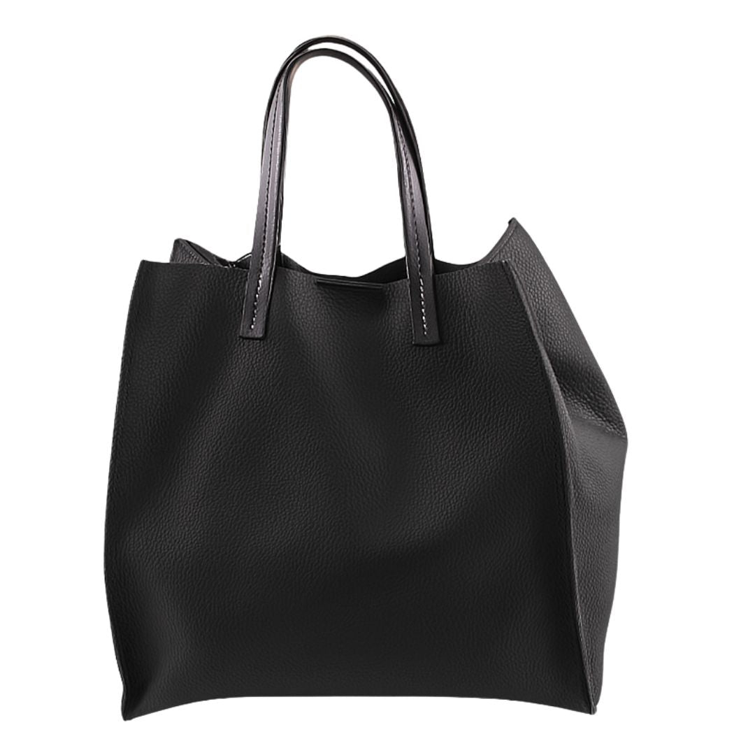 Shopper Con Pochette Interna in Pelle Martellata