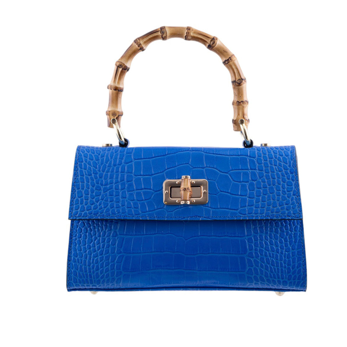 Borsa a Mano Elegante in Pelle Effetto Cocco con Manico in Bamboo