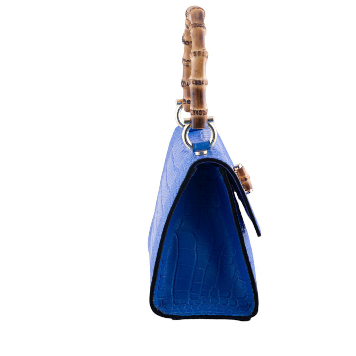 Borsa a Mano Elegante in Pelle Effetto Cocco con Manico in Bamboo