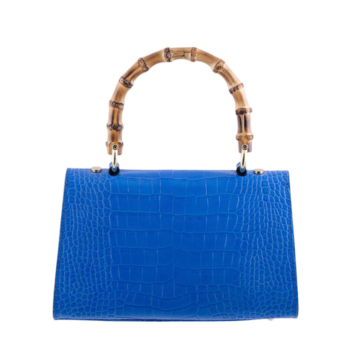 Borsa a Mano Elegante in Pelle Effetto Cocco con Manico in Bamboo