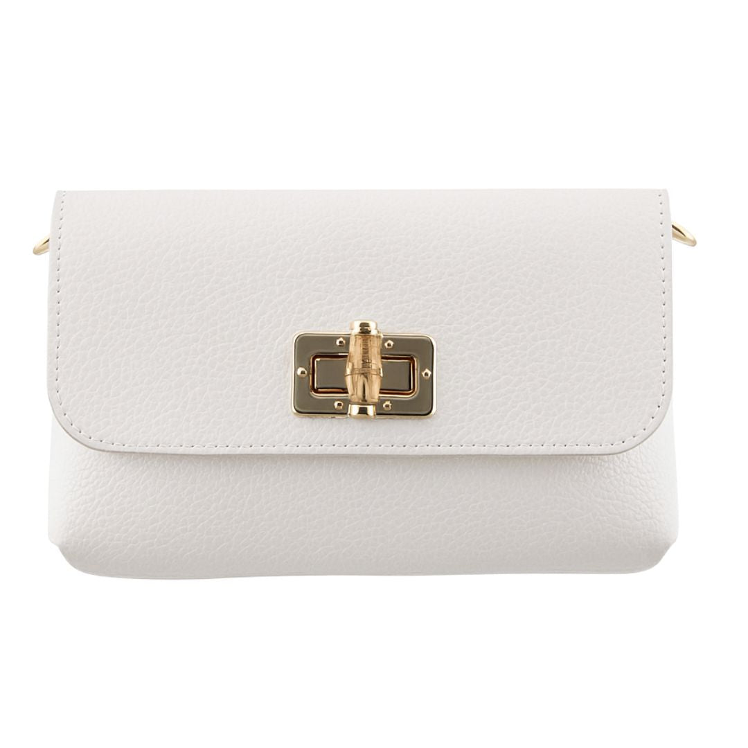 Borsa a Tracolla in Pelle Martellata con Dettagli in Bambù e Catena Dorata