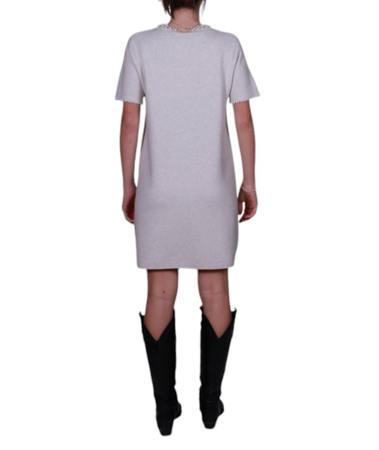 Abito donna midi manica corta e tasche con perline